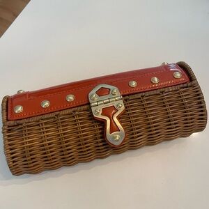 Michael Kors Santorini Straw & Leather Clutch